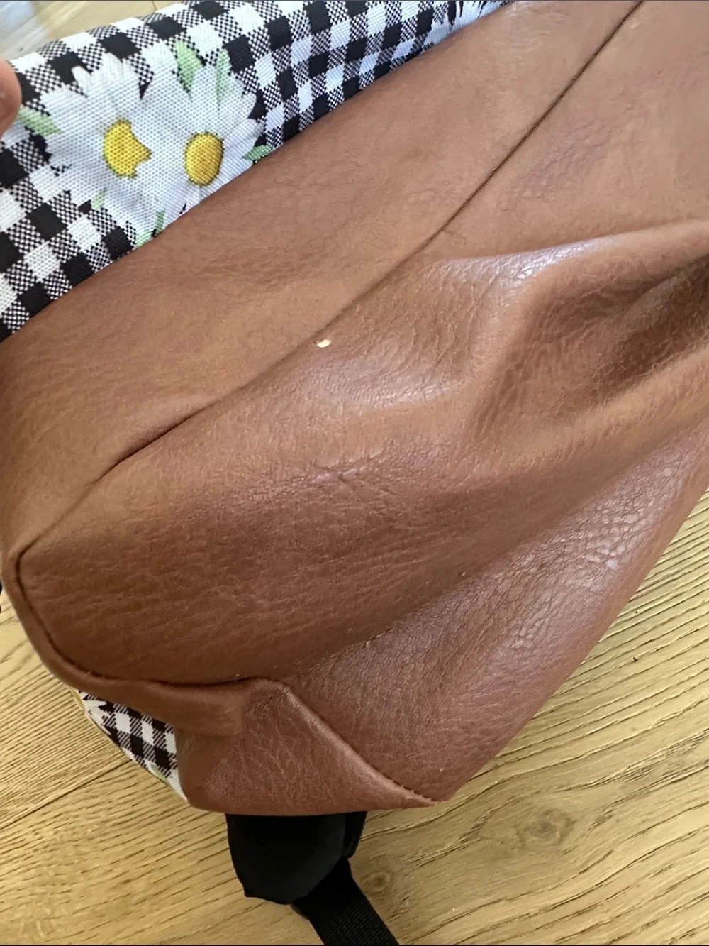 JanSport Black Gingham Daisy Print Backpack
